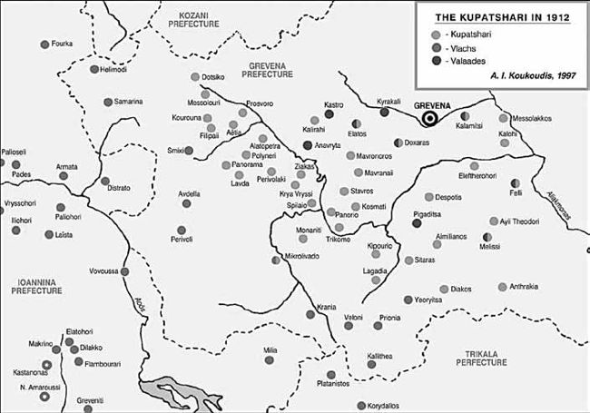 Χάρτης 6: Οι Κουπατσαραίοι στα 1912 (πηγή: Κοukoudis 2003: 53)