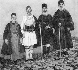 Αναμνηστική φωτογραφία, η οποία απεικονίζει κάτοικους από τη Μοσχόπολη.